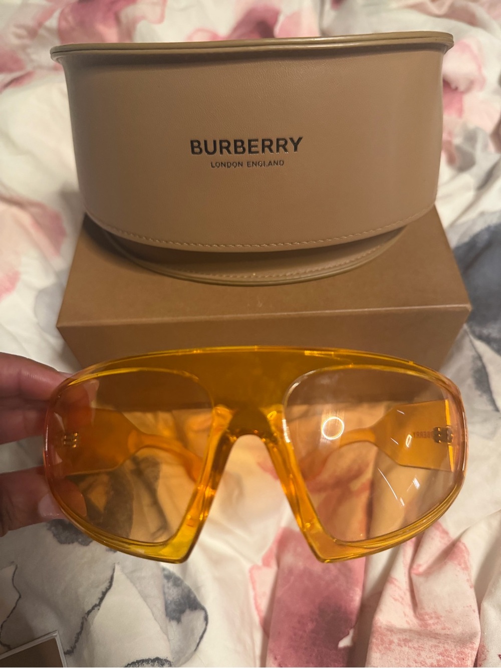 Burberry Amber-Tinted Shield Sunglasses with Tan Case